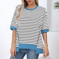 thumbnail image 1 of RXIRUCGD Hauts pour Femmes Décontractés à Col Rond, Manches Mi-Longues, Ourlet à Blocs de Couleur Rayé, Chandail Tendance, Épaules Tombantes, T-Shirts Blouse, Bleu, Taille : S, 1 of 6