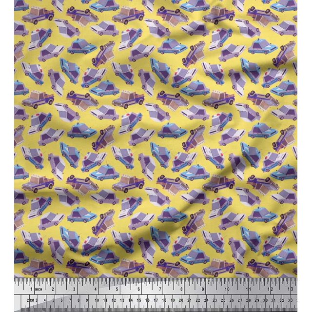 Soimoi Polyester Crepe Fabric Car Transport Printed Craft Fabric by The Yard 52 Inch Wide