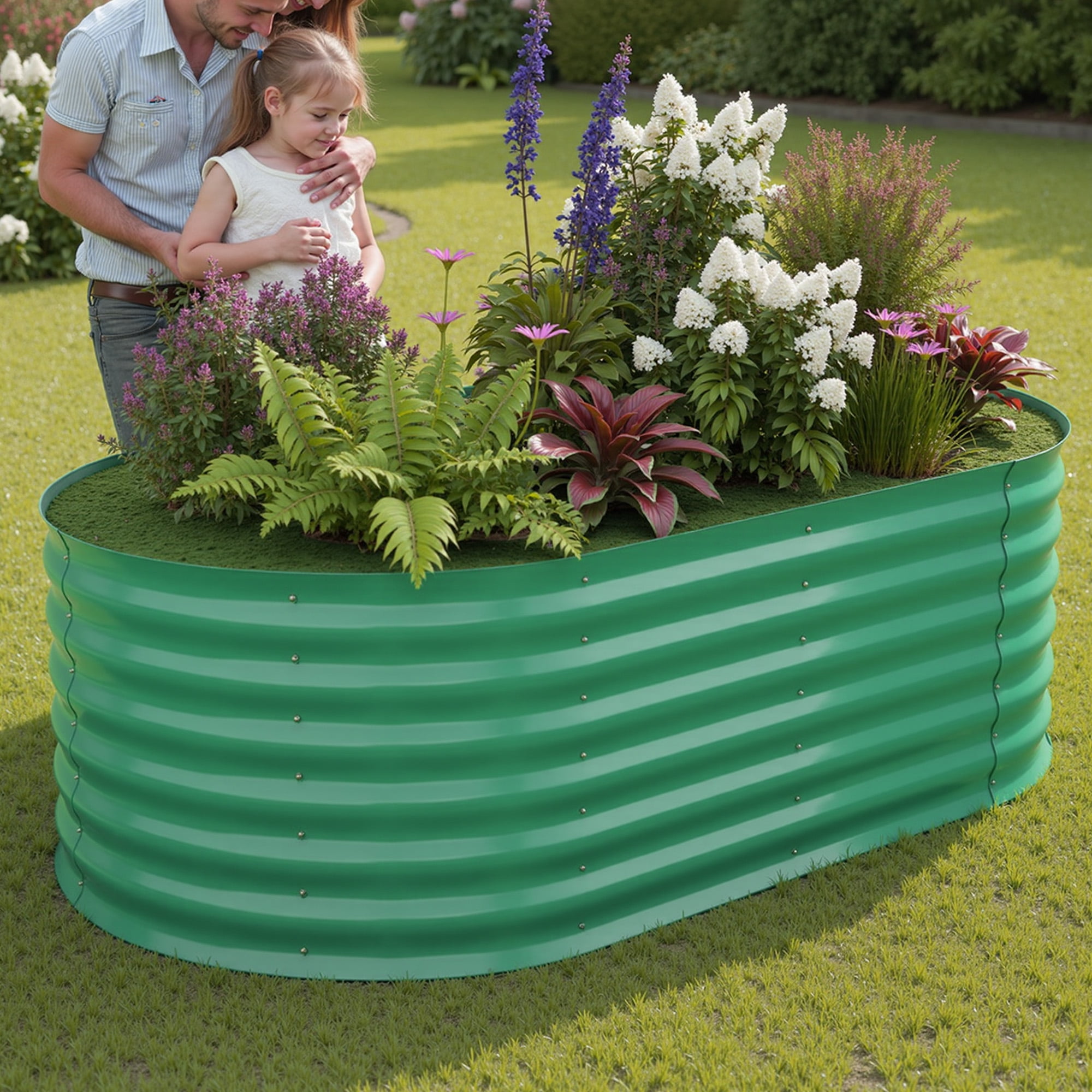 Green Galvanized Steel Raised Garden Bed – 24in Tall Outdoor Planter Box, Rust-Resistant, Weatherproof, Tool-Complimentary Assembly for Vegetables, Fruits & Flowers ,180x90x60cm