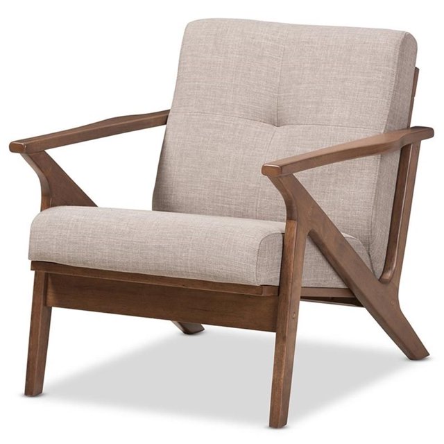 Bowery Hill Tufted Accent Arm Chair in Gray and Walnut Brown