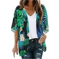 thumbnail image 2 of TIMIFIS Women Chiffon Printed Cardigan Kimono Robe Tops Beach Bikini Cover up Blouse-Green-1-XXXXLFall, 2 of 5