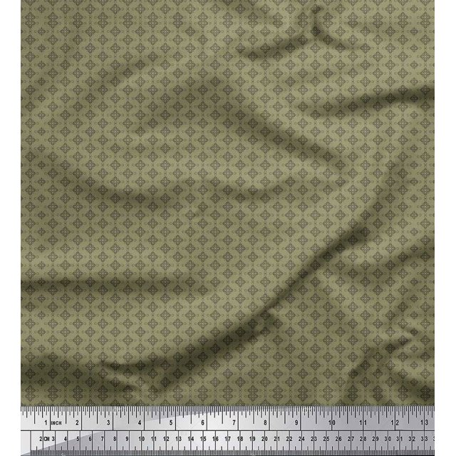 Soimoi Green polyester Crepe Fabric Flower Geometric Printed Fabric 1 Yard 52 Inch Wide