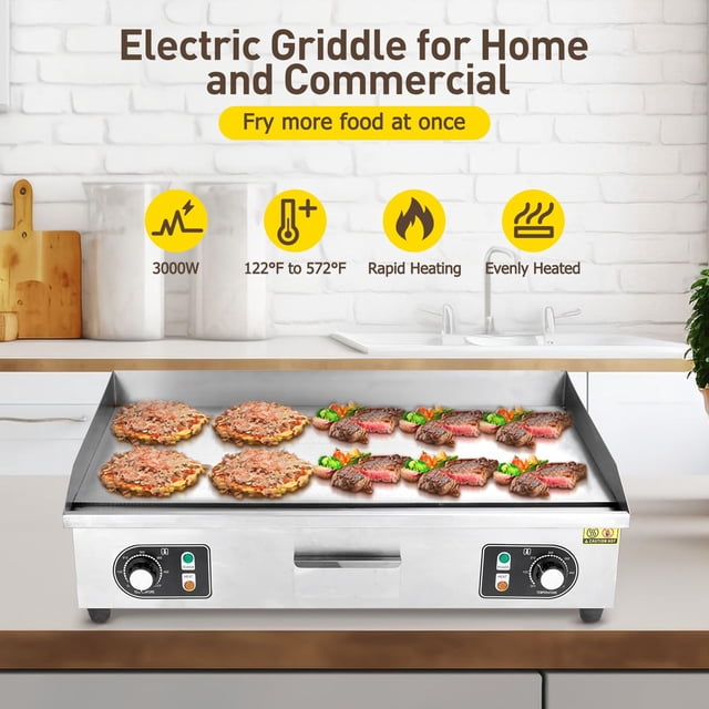 AKDSteel 14"/18"/22"/30" Commercial Electric Grill 3000W Electric Countertop Grill Non-Stick Stainless Steel Adjustable Temperature Control 122°F-572°F (NO Plug)