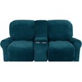 thumbnail image 2 of CHOK 2024 Housse de Causeuse Inclinable avec Console Centrale Housse Extensible en Velours pour Fauteuil Inclinable 2 Places avec Porte-Gobelet, 2 of 10