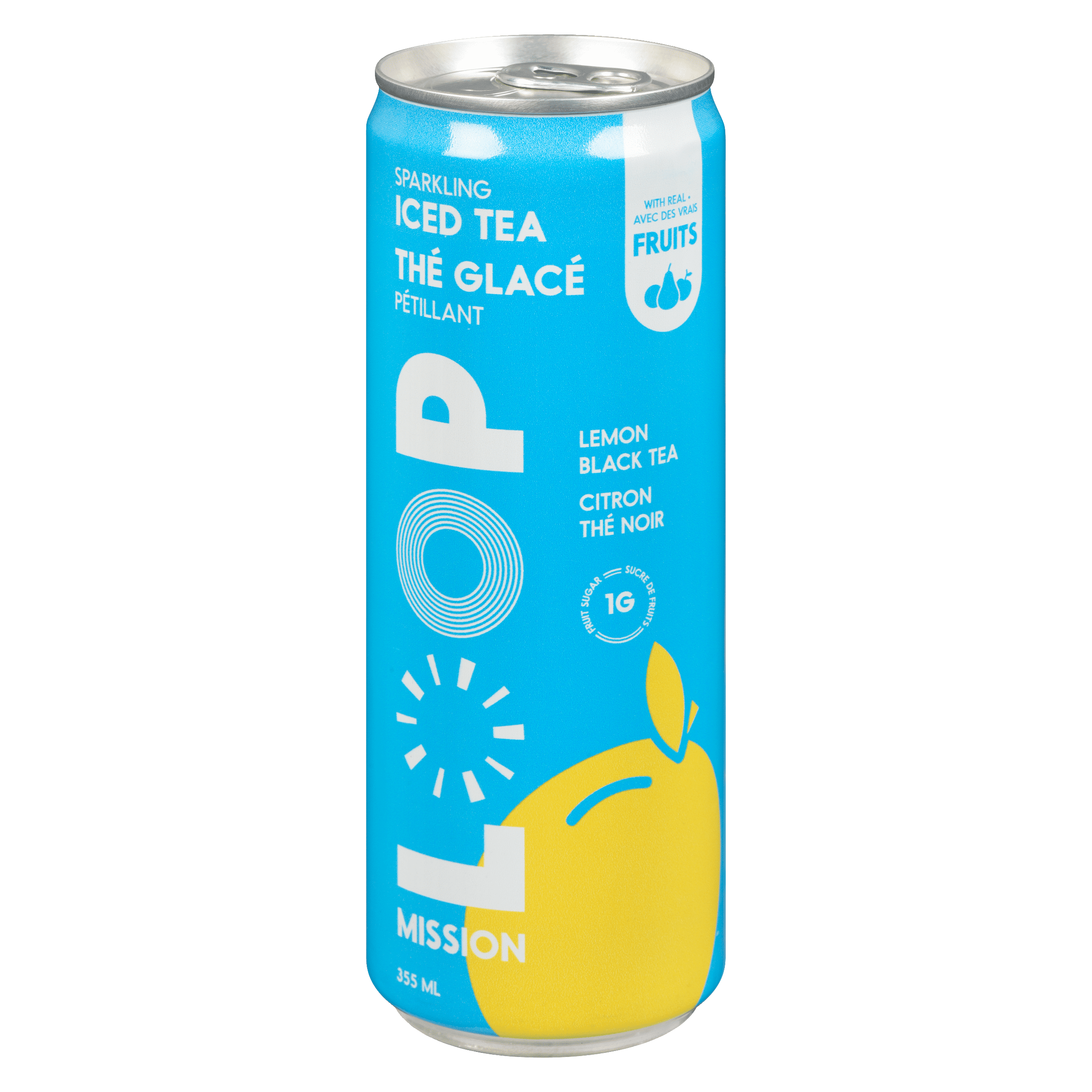 LOOP Mission Sparkling Iced Tea, 10 Calories & 1g Sugar, Stevia Sweetened, Lemon Black Tea, Upcycled Real Fruit Juice, 355 mL, 1 Count, Can