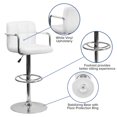 thumbnail image 2 of Contemporary White Quilted Vinyl Adjustable Height Barstool with Arms and Chrome Base, 2 of 9