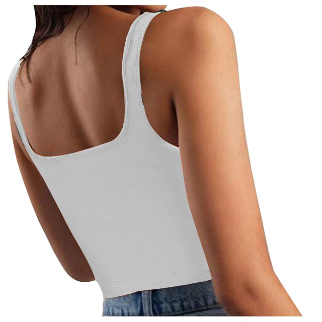 Timegard Womens Camis Tops Ribbed Square Neck Sleeveless Crop Top Solid Color Casual Going out Tank Top