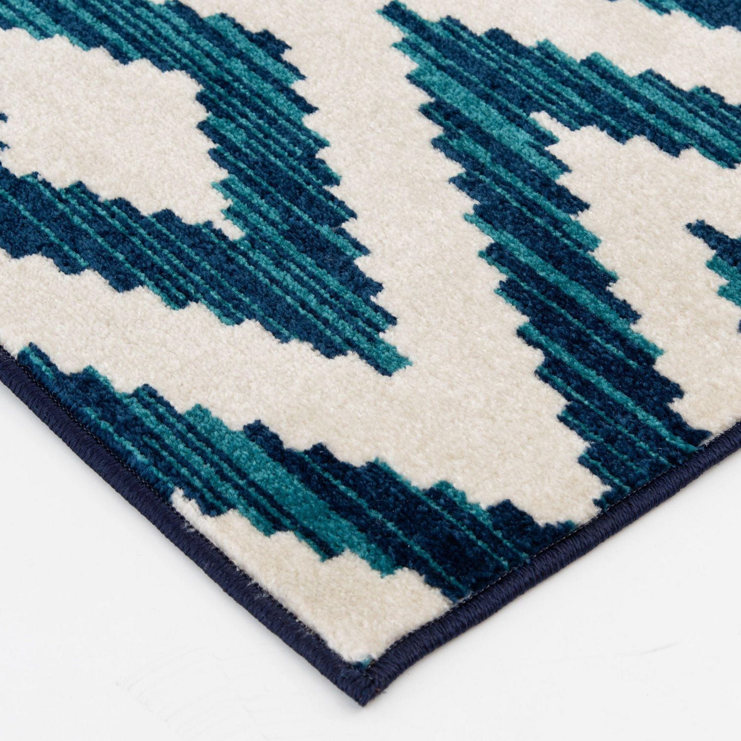 Tapis d'intérieur/extérieur tissé Tropicana crème et bleu saphir 5x7, recommandé pour patio, vestibule, véranda, salle à manger