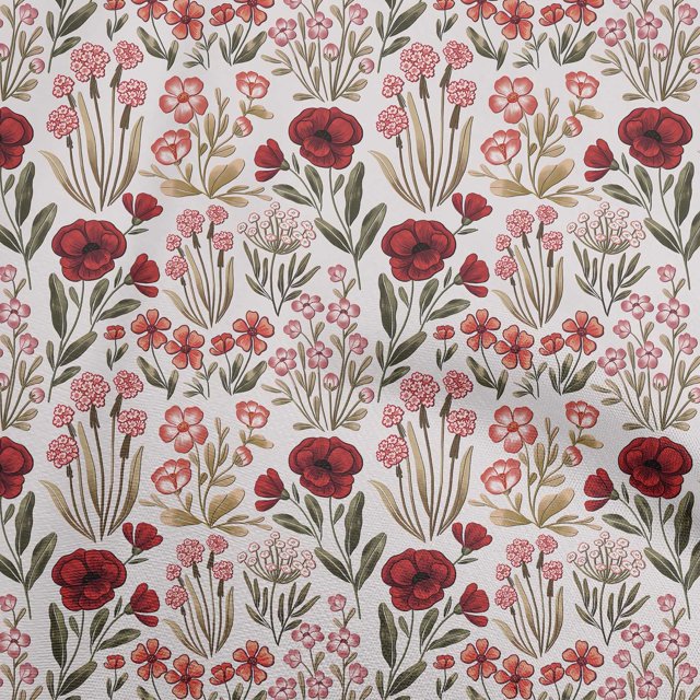 oneOone Polyester Spandex Red Fabric Floral Retro Fabric For Sewing Printed Craft Fabric By The Yard 56 Inch Wide
