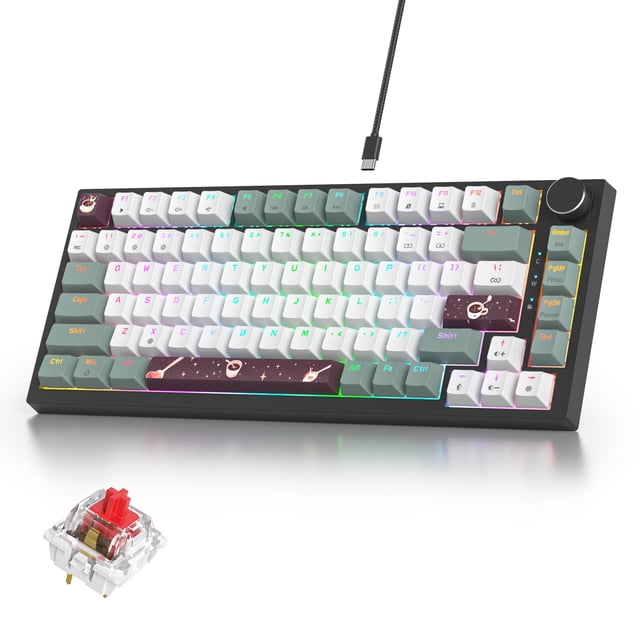iRoboosta 75% Green Mechanical Gaming Keyboard, Hot Swappable RGB Custom Keyboard with Knob, Gasket Mount Wired TKL Red Switch Keyboard 75 Percent, Creamy Mechanical Key