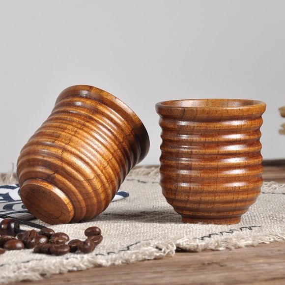 Glass&Bottle Everyday Mug for Tea Coffee and Juice in Natural Wood Tone Handmade Wooden Cup for Everyday Use on Kitchen and Home Décor