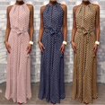 thumbnail image 2 of AMERTEER Robe Maxi Sans Manches à Pois pour Femmes, Ceinture, Fête, Banquet, 2 of 8