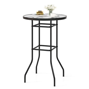 Costway 38" Patio Round Counter Height Bar Table withTempered Glass Tabletop Poolside