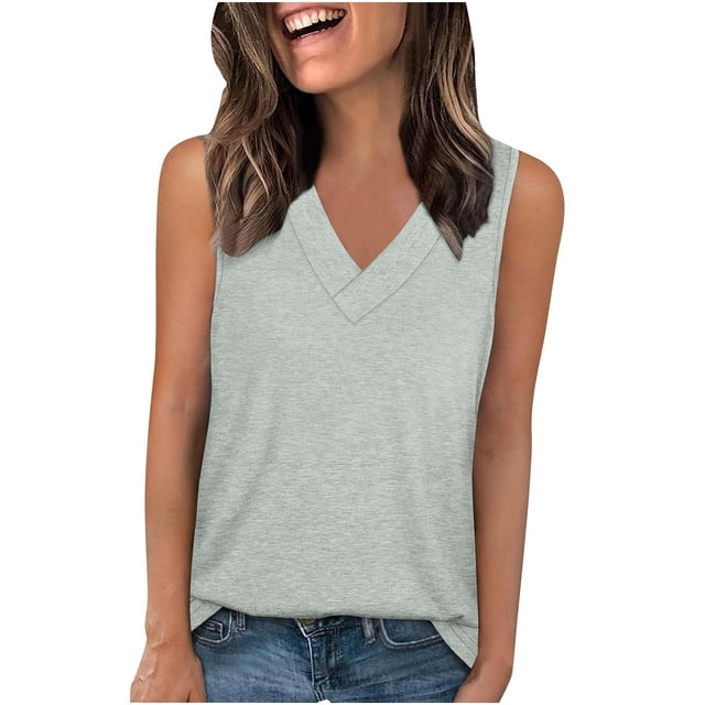 Timegard Womens Tank Tops V Neck Solid Color Fitting Comfy Sleeveless Top Summer Casual Basic Tee Shirts
