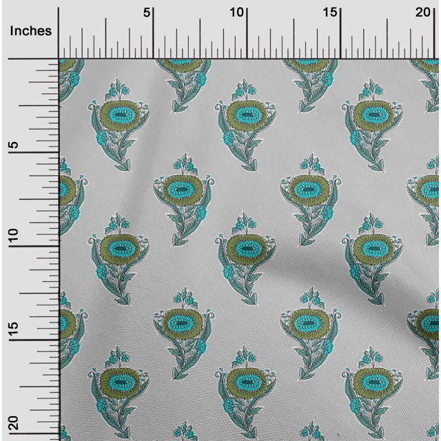 oneOone Georgette Viscose Fabric Leaves & Floral Block Print Fabric BTY 42 Inch Wide