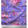 thumbnail image 1 of Soimoi Tissu Popeline de Coton Rayé, Feuilles & Roses Imprimé Floral au Mètre 56 Pouces de Large, 1 of 3