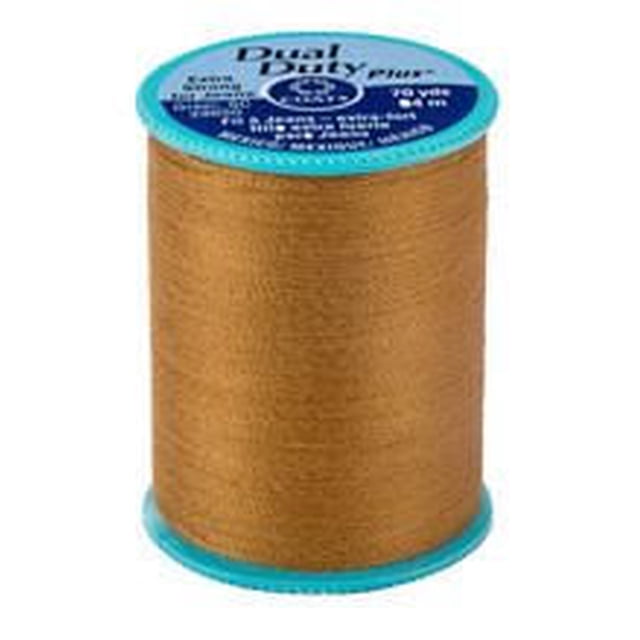 Coats & Clark Bobine de Fil de Jean Double Usage Extra Robuste en denim Traditionnel à Surpiqûres Brunes, Contenant 70 yards de Fil de polyester Enroulé en Coton sur une Bobine en Plastique Bleue, Conçue pour les Aiguilles de machine Taille 16 Ou 18 et les Aiguilles à Main 1 à 5, Convient pour des Surpiqûres Robustes sur denim et Autres Tissus.