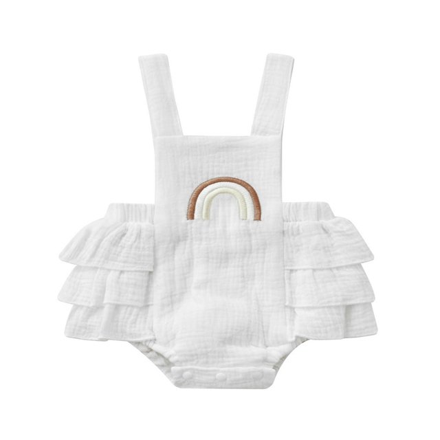 MesaSe Baby Summer Ruffle Romper Sleeveless Elastic Waist Rainbow Embroidery Strap Bodysuit