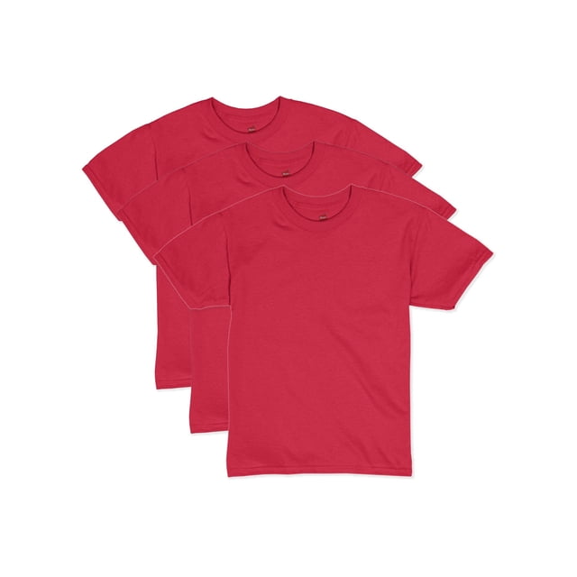 Hanes Boys EcoSmart Short Sleeve Tee Value 3-Pack, S, Deep Red