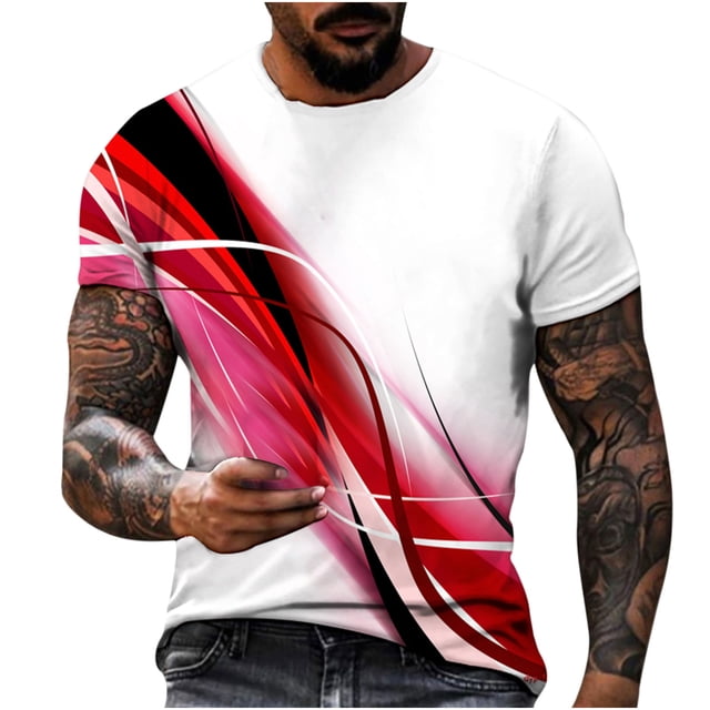 lcziwo T-Shirt à Manches Courtes pour Homme Décontracté en Coton Imprimé Ligne 3D T-Shirt Graphique Grande Taille Col Ras du Cou T-Shirts d'Été Débardeur 2024 Rouge TG