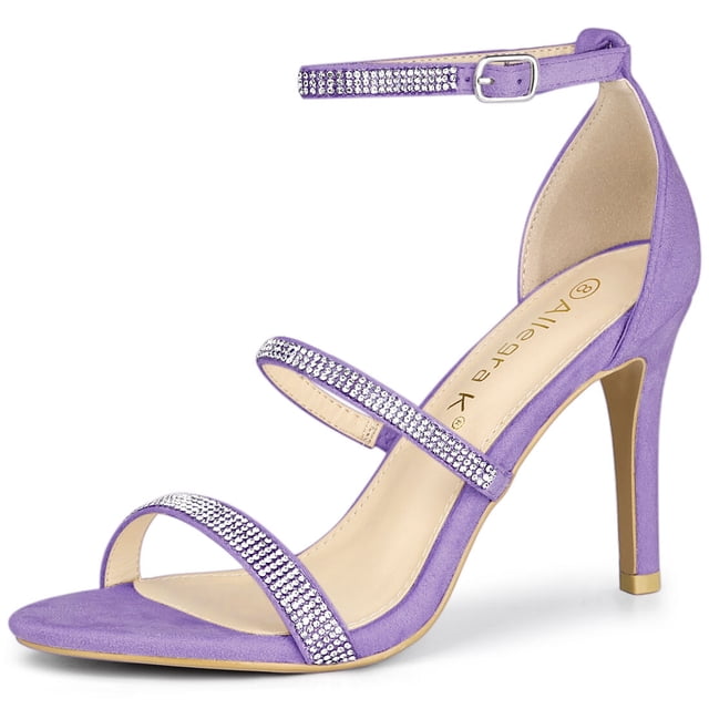 BLISSFUL STEP Women's Rhinestone Ankle Strap Heel Sandals