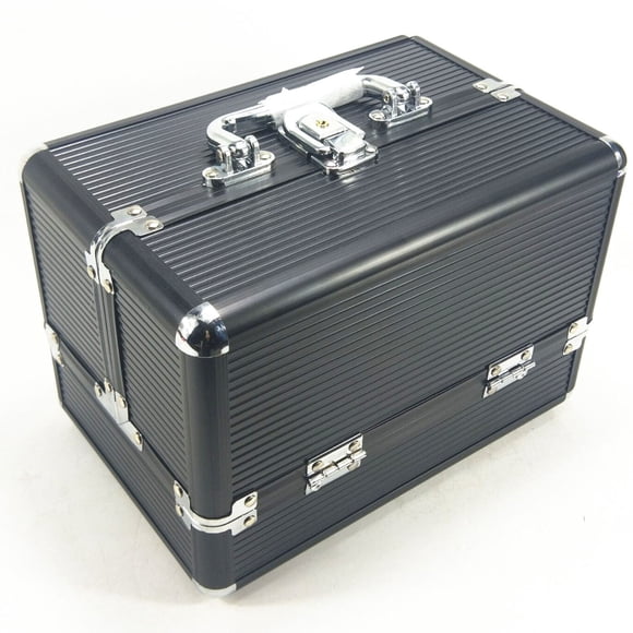 Makeup Case Cosmetic Case Cosmetic Box Makeup Box Makeup Carrying Box Makeup Case Cosmetics Carrying Box 25x17x17cm Large Capacity Storage For Home Salon Black Strip Black Bottom