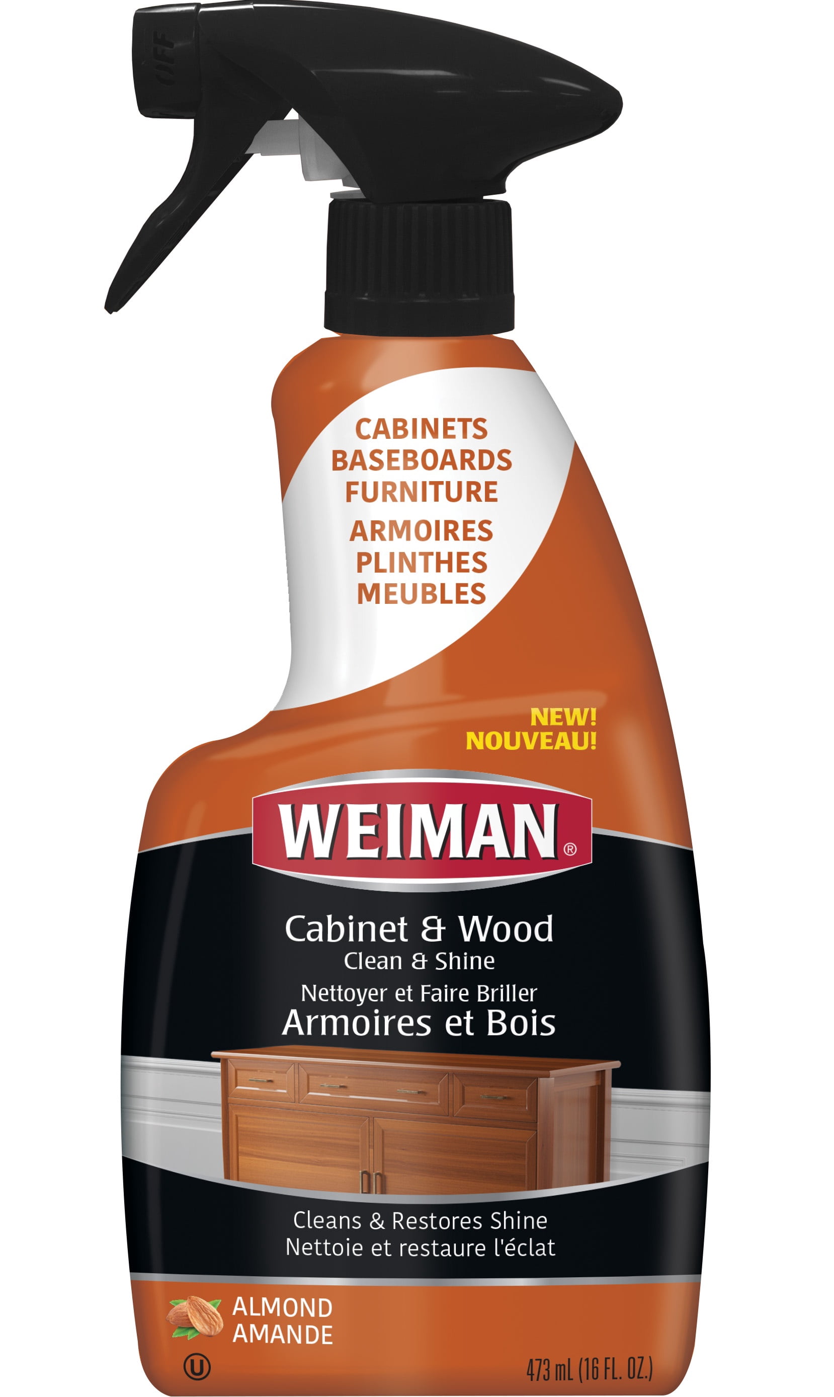 Weiman Nettoyant et Lustrant pour Armoires & Bois pour Meubles, Armoires, Plinthes, Parfum d'Amande, 473ml