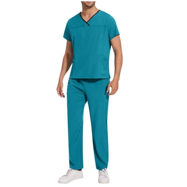 Cameland Scrubs Set Men Stretch V-Neck Scrub Top and Elastic Waistband Pants Scrubs for Men, Men's Workwear Uniform