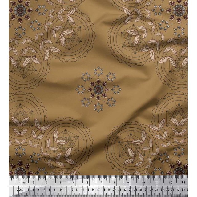 Soimoi Rayon Fabric Leaves & Sacred Geometry Geometric Printed Craft Fabric by The Yard 56 Inch Wide