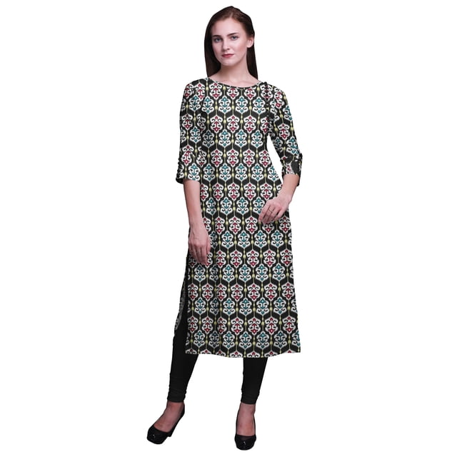 Bimba Robes Longues Droites pour Femmes Imprimées Manches 3/4 Vêtements Indiens
