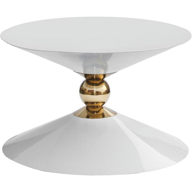 Meridian Furniture Malia Table Basse en Forme de Sablier en Métal Blanc et Or