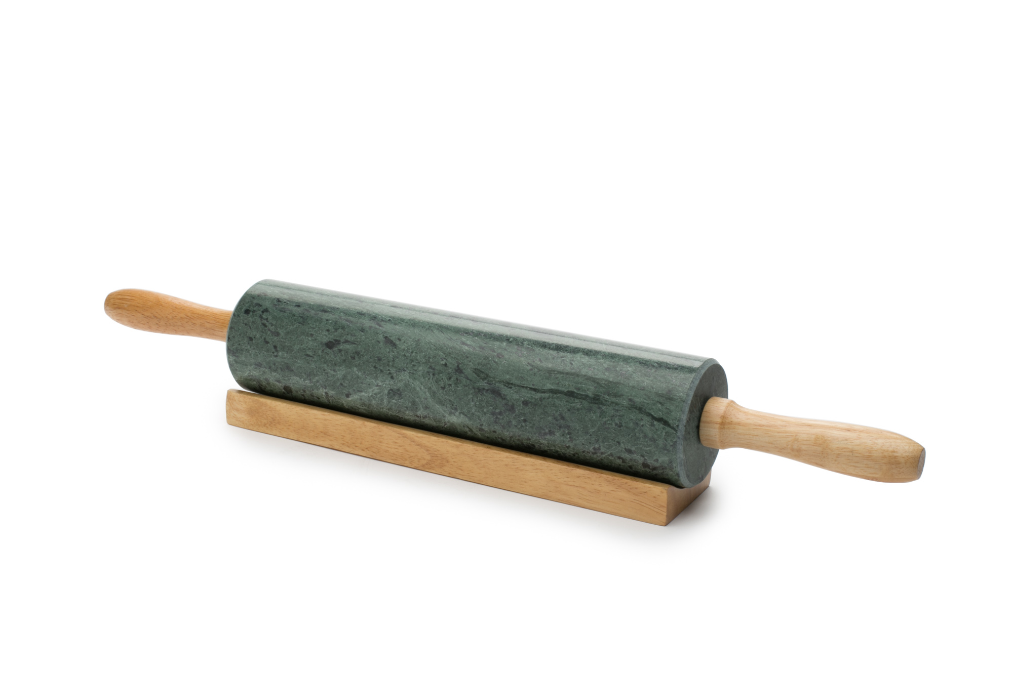 Fox Run Natural Marble Rolling Pin with Wooden Base, Green, 10 inches