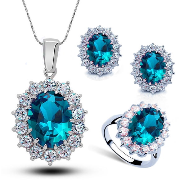Boucles d'Oreilles pour Femmes Collier en Cristal Bagues de Mariage pour Femmes Ensemble de Bijoux Style Mode Bague en Cristal Boucles d'Oreilles Collier Femmes Bijoux de Mariage