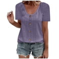 thumbnail image 1 of Plebaso Hauts d'Été pour Femmes Col Rond Manches Courtes T-Shirts Ajourés Décontractés Chemisiers à Boutons P-5TG, 1 of 5