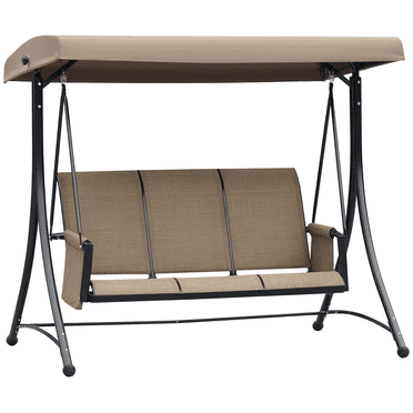 Outsunny Balançoire de Porche Extérieure pour 3 Personnes avec Auvent Réglable, Brun