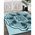 thumbnail image 3 of Ahgly Company Tapis d'Intérieur Rectangulaire Transitionnel Vert Sarcelle Lavable à la Machine, 7 Pieds x 10 Pieds, 3 of 7
