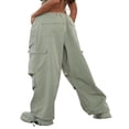 thumbnail image 5 of Women Grunge Drawstring Cargo Pants Loose Side Big Pockets Solid Color Casual Summer Spring Long Sports Trousers Green S, 5 of 5