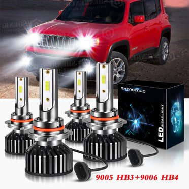 Convient pour JEEP COMMANDER 2006-2010 LED Ampoules de Phares, 9005/hb3 Feux de Route + 9006/HB4 Feux de Croisement, Pack de 4,SHENKENUO