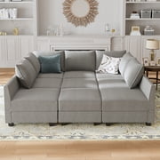 HONBAY Convertible Modular Sofa Sleeper Customizable Couches Sectional with Storage for Living Room, Grey