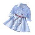 thumbnail image 1 of Bwiyojiz Tailles Mode 90-140 Robe à Manches Longues à Col Rond Coton 3-10 Ans Robe à Col Rayé pour Enfants et Filles avec Boutons, Poche, Cordon à la Taille, Col Rond, 130, Cadeaux pour la Maison, Bleu Pâle, 1 of 4