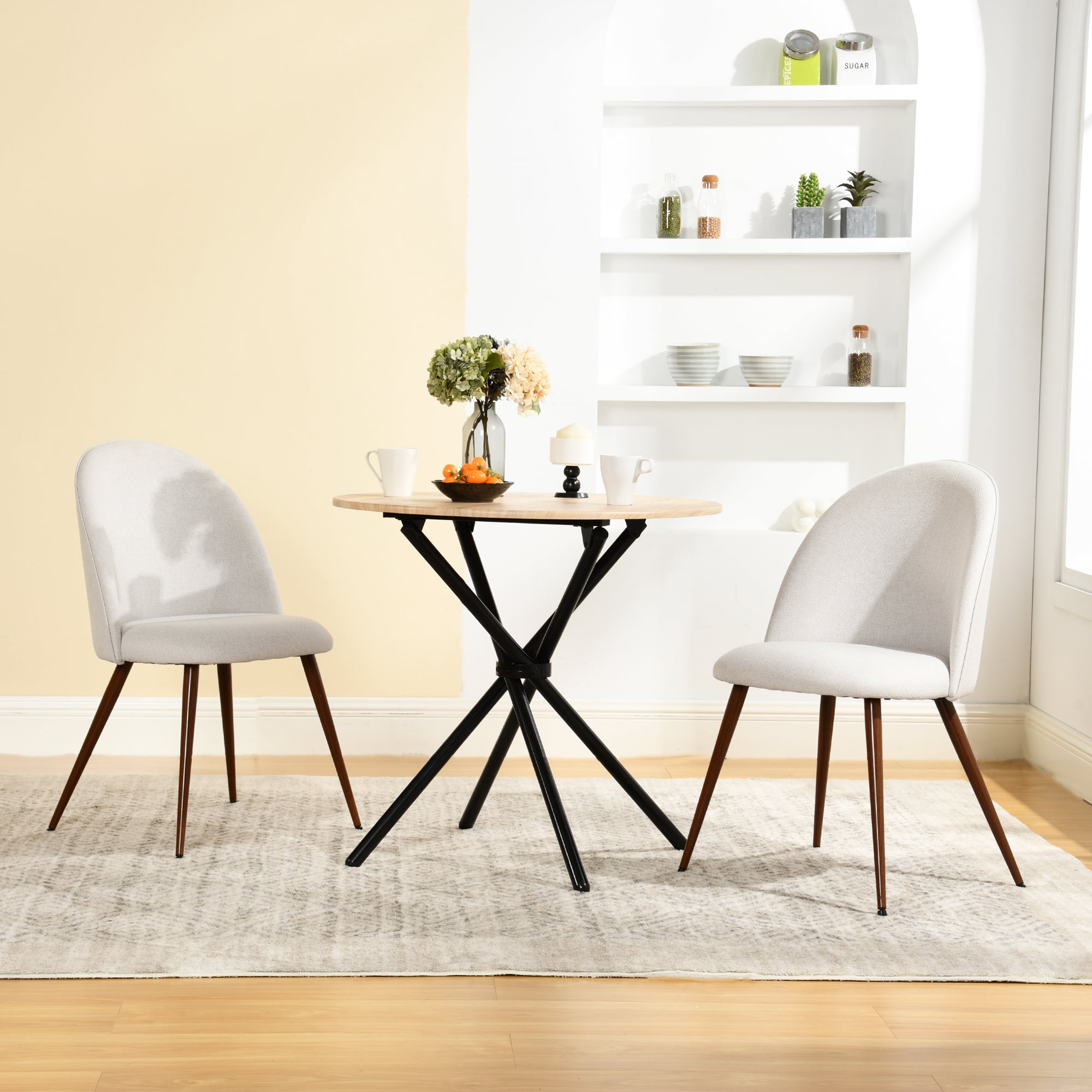 Homy Casa Lot de 2 Chaises de Salle à Manger, Chaises d'Appoint Rembourrées avec Pieds en Métal pour Cuisine, Crème