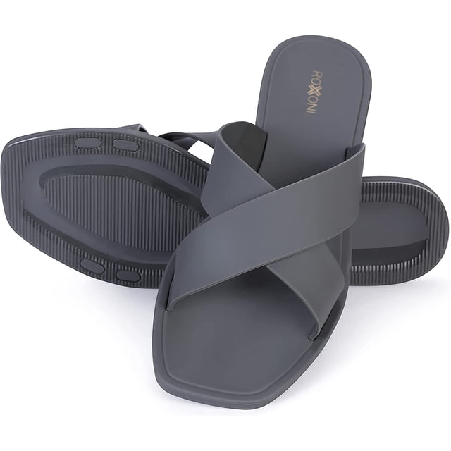 ROXONI Women Slippers Shower Pool Sandals Criss Cross Bathroom Quick Drying Slippers