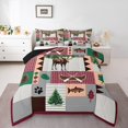thumbnail image 1 of Moose Lodge Kids Comforter Set,Rustic Famhouse Boat Bass Fish Adventure Bedding Set All Season,Retro Brown Gray Red Plaids Stripes Patchwork Comforter 2 Pcs with 1 Pillowcase,Toddler Size, 1 of 6