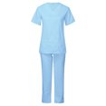 thumbnail image 2 of Penkiiy Women's Short Sleeve V-Neck Scrub Set, Light Blue, S, 2 of 7