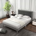 thumbnail image 2 of Costway Queen Size Bed Frame Upholstered Platform Velvet Headboard Wooden Slats Gray, 2 of 10