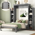thumbnail image 1 of Full Size Murphy Bed Wall Bed with Shelves and LED Lights,Gray, 1 of 13