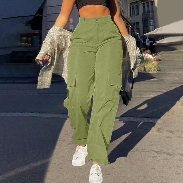 Timegard Pantalon Cargo pour Femmes Taille Haute Jambe Droite Actif Randonnée Pantalon d'Extérieur Automne Couleur Unie