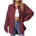thumbnail image 2 of RXIRUCGD Mode Femme Couleur Unie Manches Longues Col à Revers, Vin, Taille : L, 2 of 9
