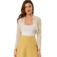 thumbnail image 1 of INSPIRE CHIC Cardigan Court Ouvert à l'Avant à Manches Longues en Dentelle Florale Transparente pour Femme, 1 of 6