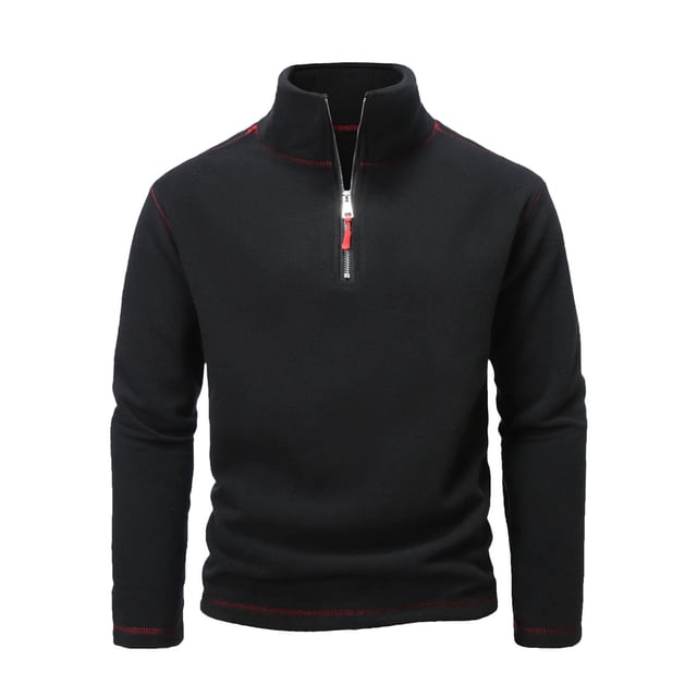 Ediodpoh Chandail à Col Roulé pour Homme, Chaud, Automne et Hiver, Double, avec Fermeture Éclair Colorée, Manteau, Chandails pour Homme, Noir, G